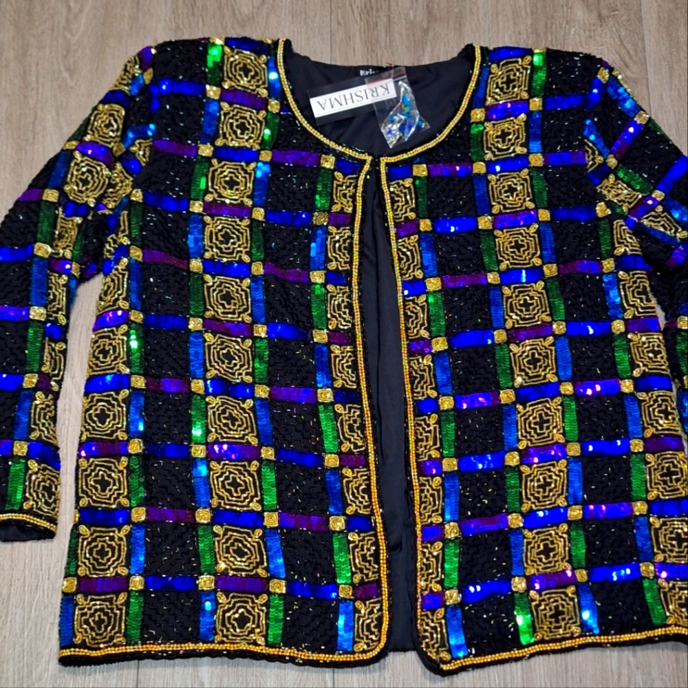 NEW Vintage Sequin-Beaded Hook Closure Formal Jacket Womans Sz 1XL